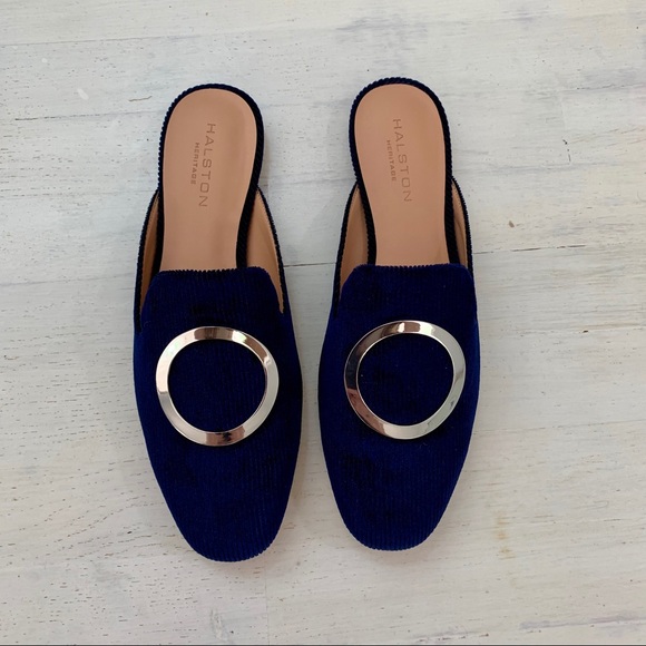Halston Heritage Corduroy Navy Mules - Picture 2 of 4
